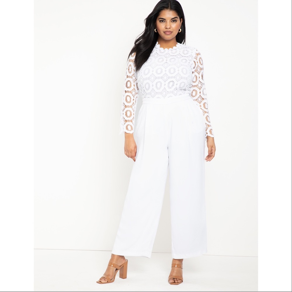 Eloquii Lace Wide Leg Jumpsuit in White 14 Bridal